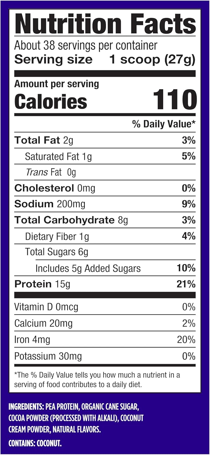 Vega Protein Made Simple - 15g Plant-Based Pea Protein, Chocolate, 39 Servings, Stevia Free, No Artificial Sweeteners or Gums, Non-GMO, Gluten Free, Dairy Free, 2.3lbs (Packaging May Vary)