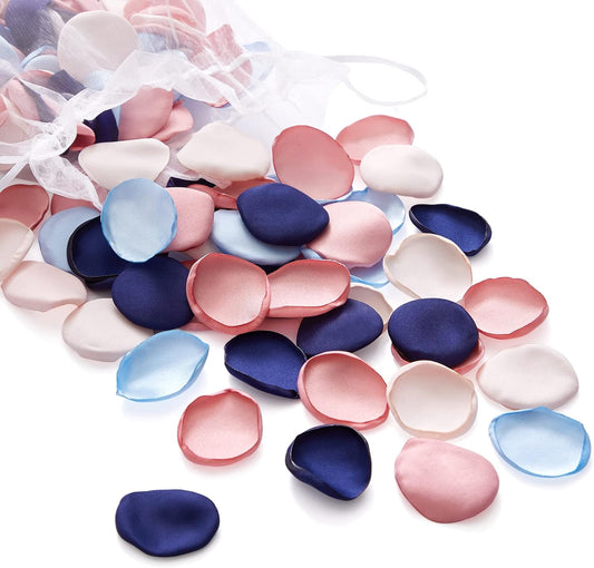 Serwalin 300pcs Silk Rose Petals Flower Petals for Weddings Pink Navy Blue Rose Petals Artificial Flower Petals for Proposal Flower Girl Basket Bridal Shower (4 Color Mixes)