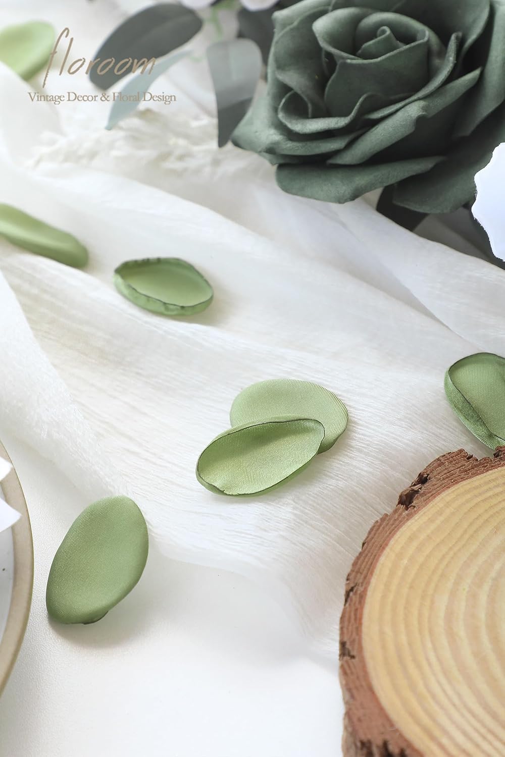 Floroom 300pcs Rose Petals Sage Green Faux Silk Flower Petals for Wedding Flower Girl Basket Aisle Scatter Dinner Table Centerpieces Party Confetti Bridal Shower Romantic Night Decoration
