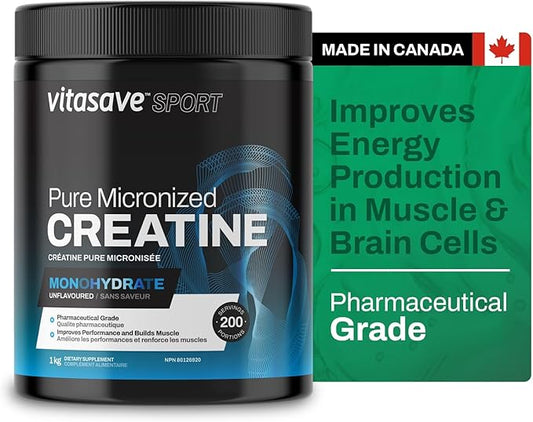 Micronized Creatine Monohydrate Powder – 100% Pure Creatine for Muscle Growth, Strength & Performance – Fast-Absorbing, Ultra-Fine & Unflavored – Vegan – 200 Servings (1000g, Made in Canada)