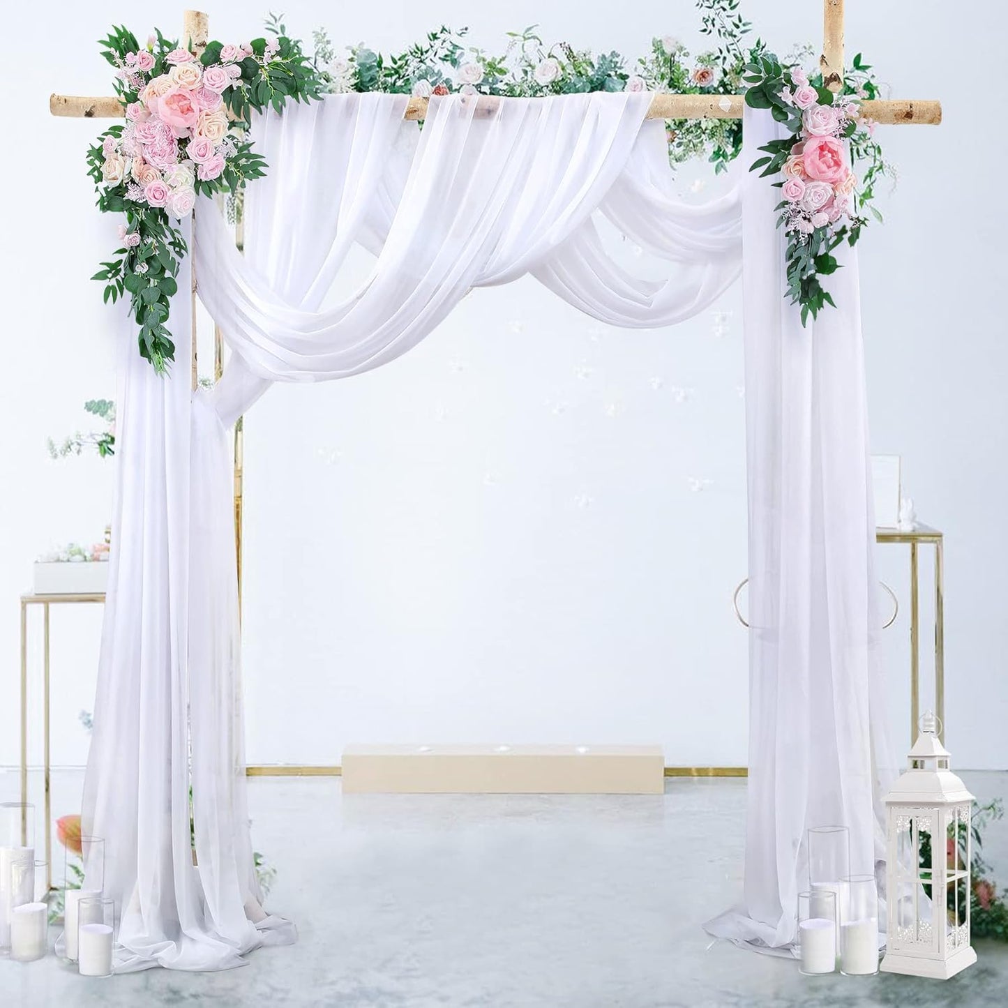 Wedding Arch Draping Fabric White Arch Drapes 6Panels Sheer Backdrop Curtain for Ceremony Wedding Arches Decor 19Ft Length x 28" Width