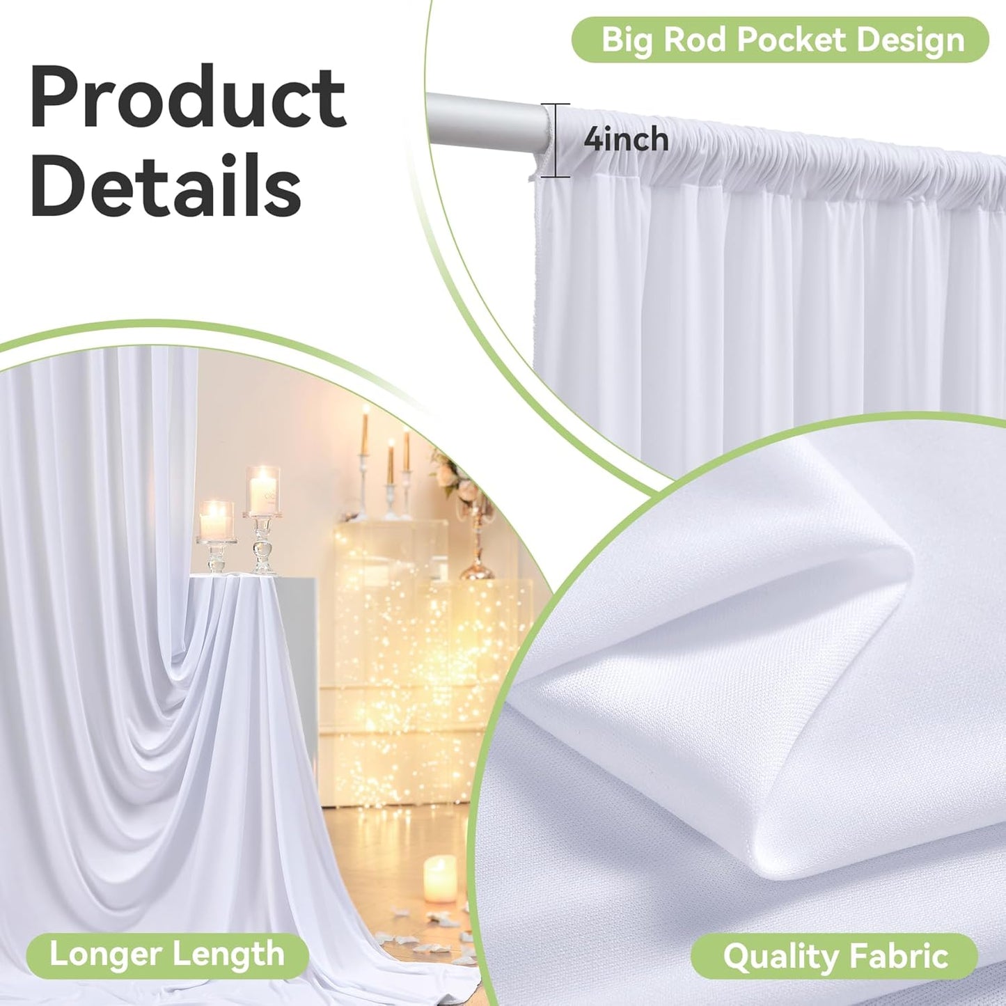 30ftx14FT Wrinkle Free White Backdrop Curtain, 6 Panels 14FT Height White Wedding Backdrop Drapes, Silky Polyester Back Drop Cloth for Birthday Photography Background Party Backdrop Draping