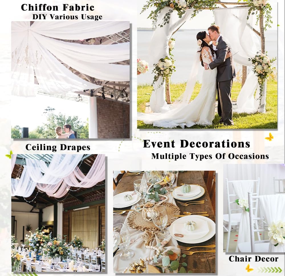 DUOBAO White Wedding Chiffon Ceiling 5x20FT Long Sheer Draping Fabric Photography Backdrops Soft Drapes Curtains for Weddings Arches Christmas Indoor Events, W 5' x L 20'-6 Panels, Snow