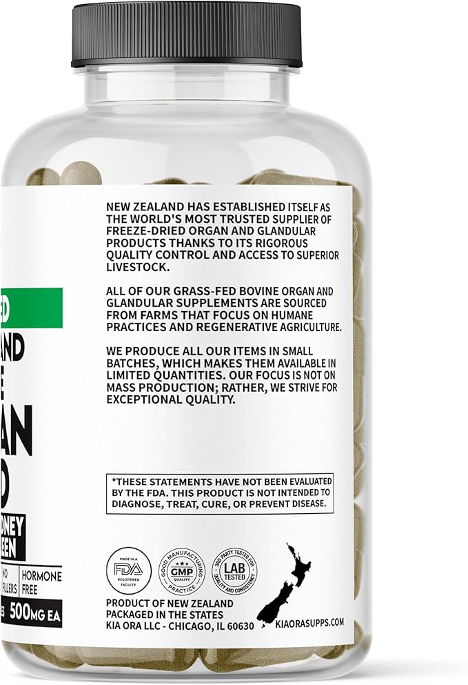 Grass Fed Bovine 5 Organ Complex – Liver, Heart, Kidney, Spleen & Pancreas – Freeze-Dried Glandular Supplement for Energy, Detox & Immune Support – 180 Capsules