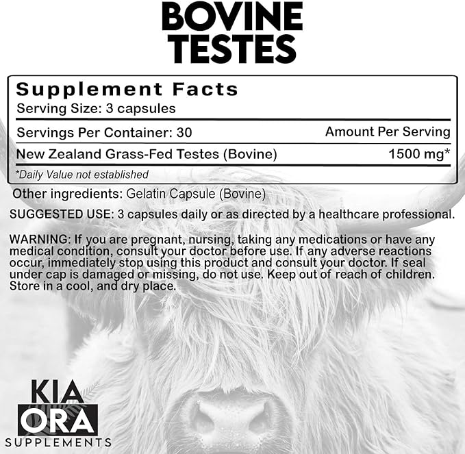 Grass-Fed Bovine 100% Pure Testes Supplement | New Zealand Sourced for Vitality, Hormonal Health & Male Wellness | Pasture Raised, Freeze Dried, Non-GMO, Pure, Raw, Clean. 90ct