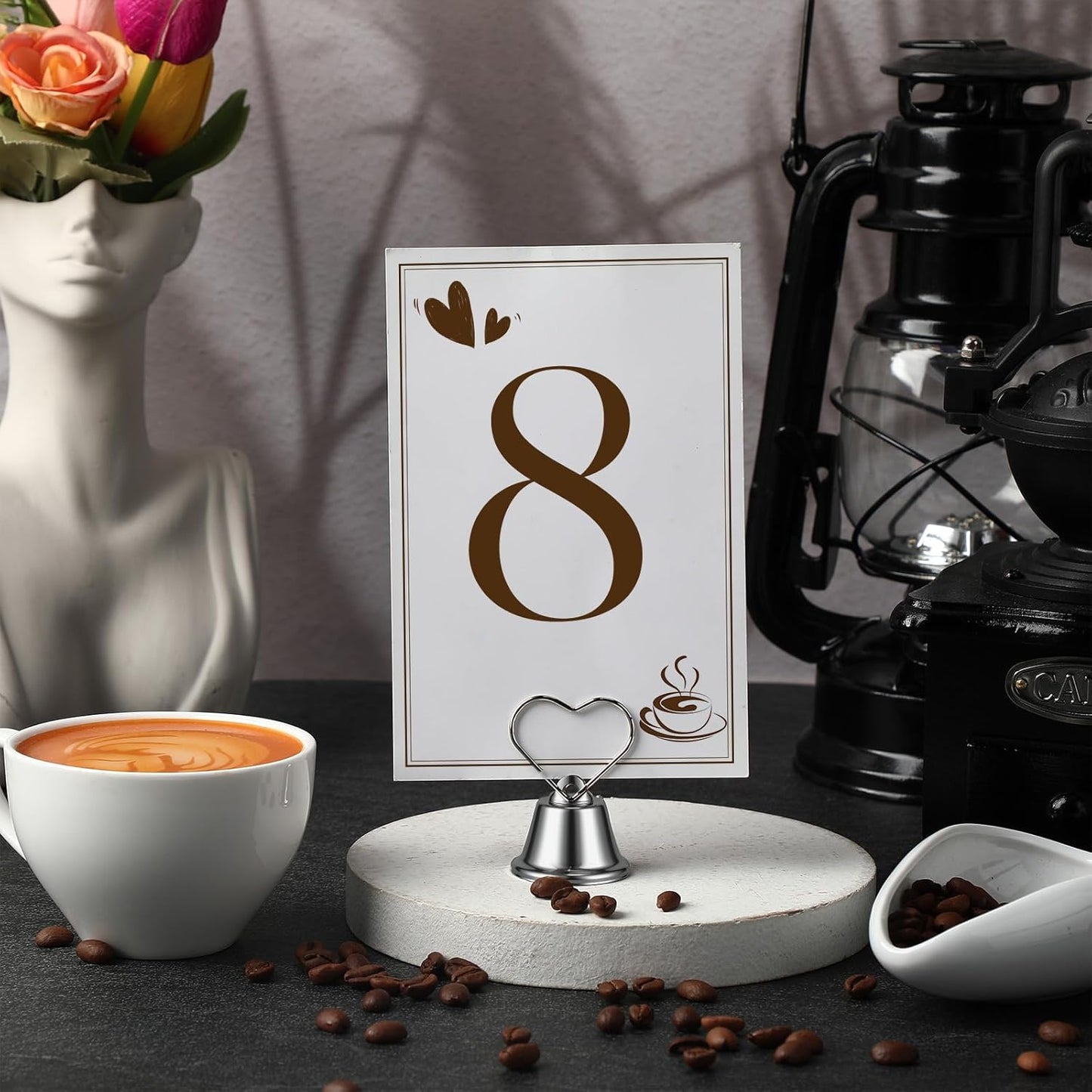 24 Pcs Table Number Holders Place Card Holders for Table 2 Inch Ring Clip Bell Number Holder Metal Picture Holder for Wedding Christmas Restaurant Home Photo Office Memo(Silver,Heart)