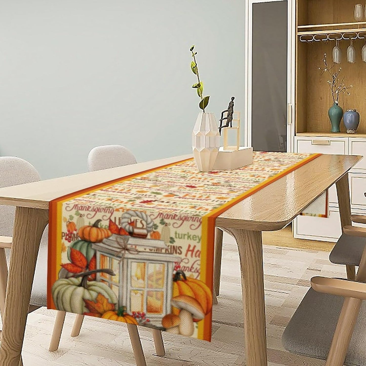 Autumn Table Runner,Farmhouse Leaves Pumpkin Thanksgiving Table Cloth for Kitchen Dining Table Decoration Home Party Decor 13x36 Inch