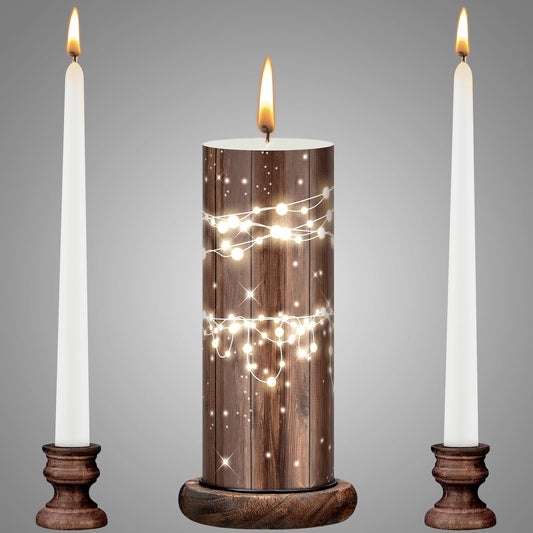 Irenare Unity Candles with Holder for Wedding Ceremony Wedding Decortions Accessories Glass Candle Holder Pillar Candle for Formal Events Church(Wood)