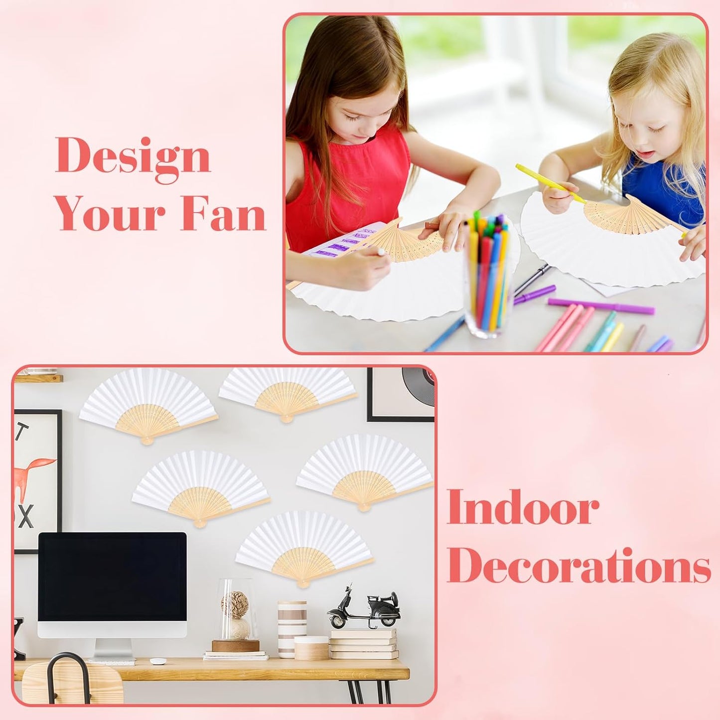 48 Pieces White Hand Held Bamboo Folding Fans Paper Fans Handheld for Women Foldable Girls Wedding Decoration Church Home Party Favors Summer