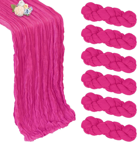 6 Pack Hot Pink Cheesecloth Table Runner 10ft Boho Gauze Fabric Cheese Cloth Table Runner 35 x 120 Inch Rustic Sheer Runner for Romantic Wedding Decor Baby Shower Party Table Centerpiece Decoration