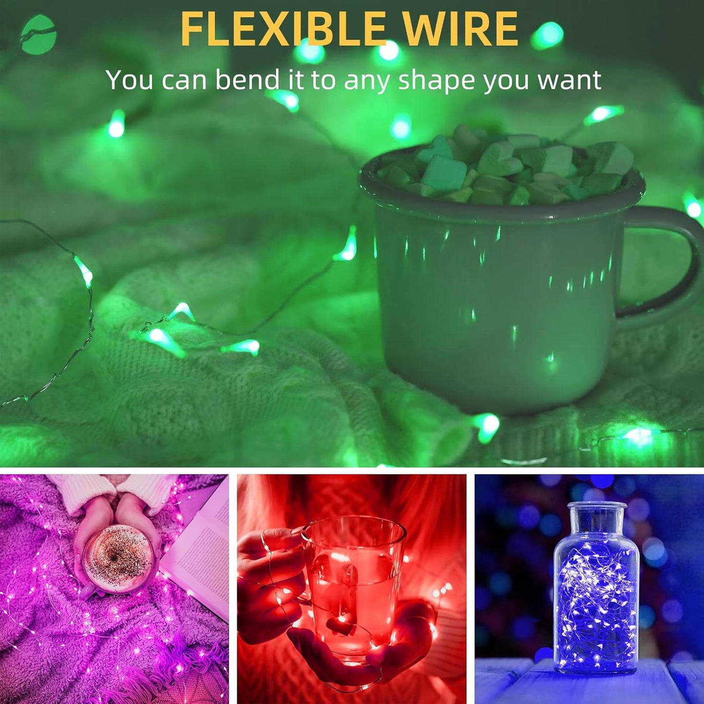 LAMPHOME 20 Pack Fairy Lights Battery Operated String Lights, 20 LED on 6.6FT Silvery Copper Wire, Firefly Fairy String Lights for Mason Jar Christmas Decoration(Bule x5, Pink x5, RED x5,Green x5)