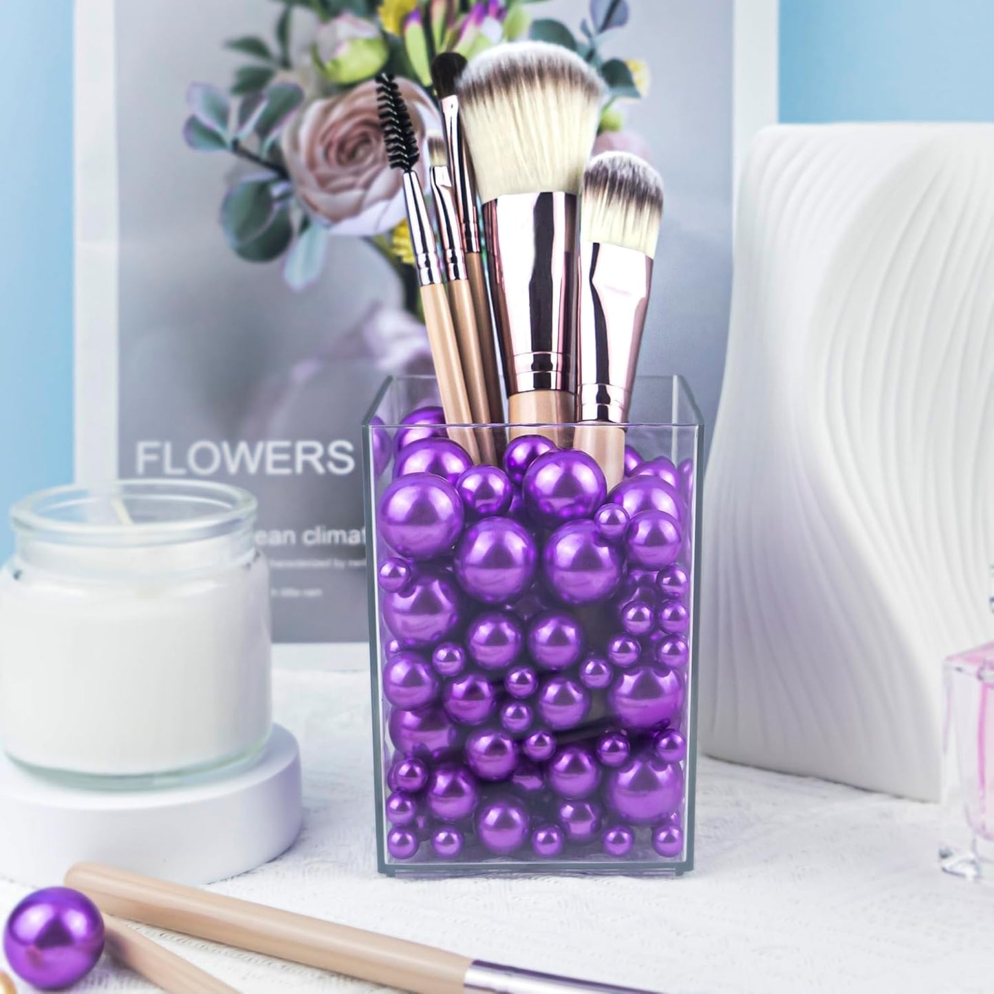 300Pcs Purple Polished No Hole Faux Pearl Beads for Vase Filling Decorations, Plastic Pearls Vase Fillers, Table Scatters, Wedding Centerpiece, Home Decor, 8/14/20 mm