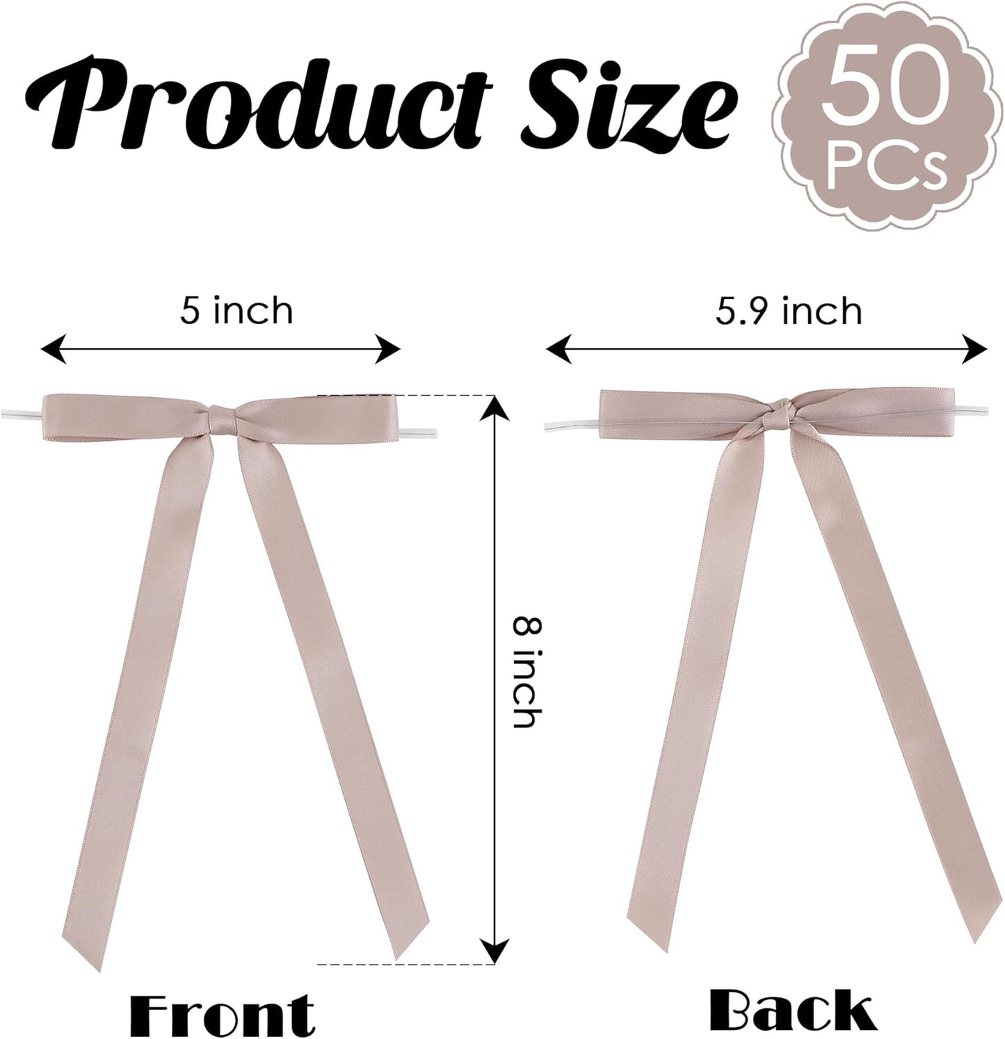 50 PCs Dusty Rose Bow 5 Inch Long Tail Bows for Gift Wrapping, Easter Bow Party Decorations, Twist Tie Bows, Satin Bows for Crafts, Premade Bows for Presents, Treat Bags, Bottles, Cakes