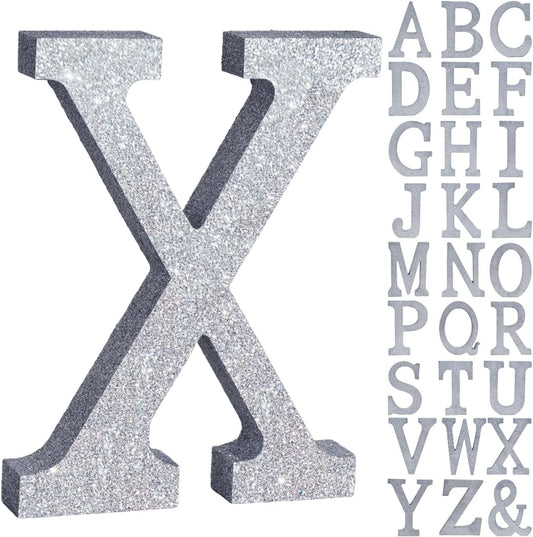 TONIFUL 8 Inch Silver Glitter Letter X Table Centerpiece A-Z Silver Birthday Party Decorations,Silver Alphabet X for Birthday,Chrismas,Graduation,Bridal Shower,Wedding,Anniversary Party Supplies