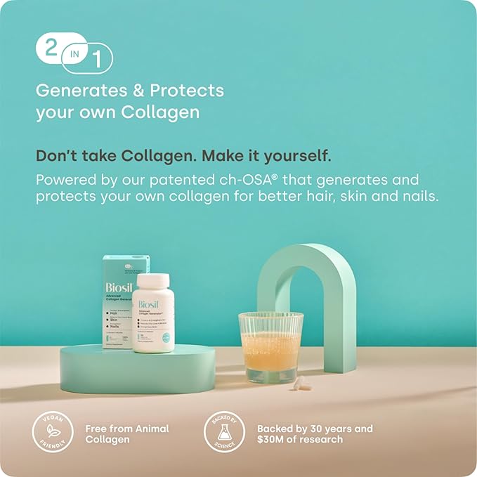Biosil Collagen Booster Supplement - 60 Original Capsules, Pack of 2 - Patented ch-OSA Activator for Skin, Hair, Nails & Joints - Supports Natural Production - 60-Day Supply
