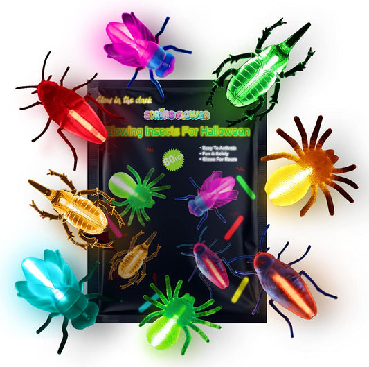 Glow Critters for Halloween Party Favor, Glow in The Dark Toys Set for Kids, School Classroom Game Rewards, Trick or Treating Goodie Supplies, Halloween Miniatures/Prizes,20 Critters 40 Glow Sticks