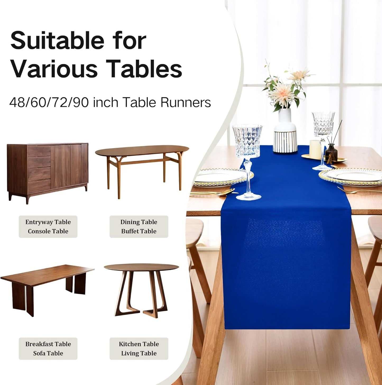 Farmhouse Blue Table Runner Dining Table Runners 72 Inches Long Coffee Table Runner for Dresser Living Room Bedroom Holiday Party Banquet 12X72 Inch