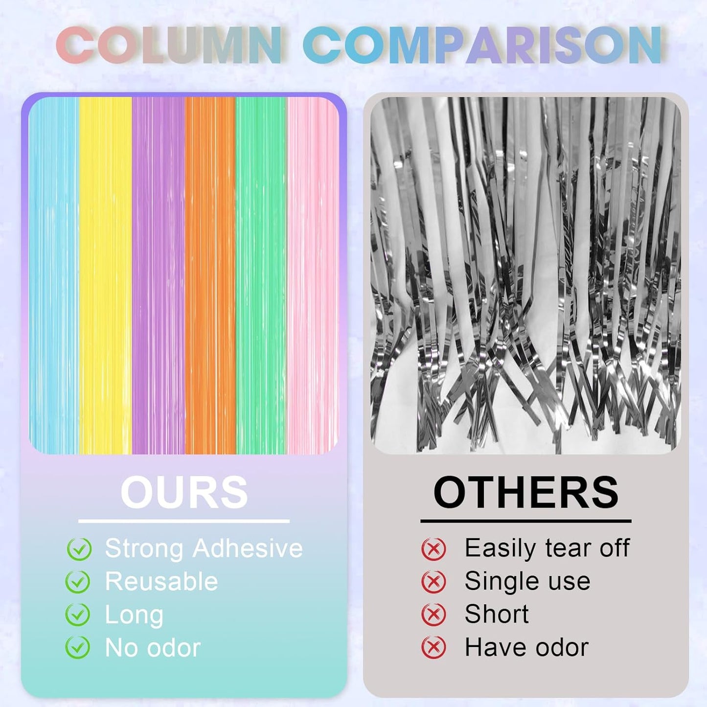 2 Pack Pastel Rainbow Foil Fringe Backdrop Curtains, Tinsel Streamers Party Decorations, Fringe Backdrop, Door Shimmer for Baby Shower or Birthday Party