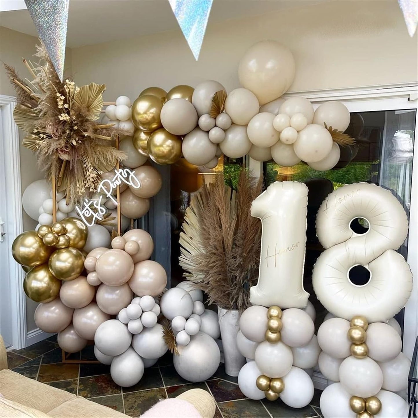 Beige 18th Birthday Balloons Number 18, 40 Inch Large Foil 1 & 8 Numbers Balloons for 18 Year Old Boys Girls, White Cream Helium Balloon for Women Men 18th 81st Birthday Anniversary Party Decorations
