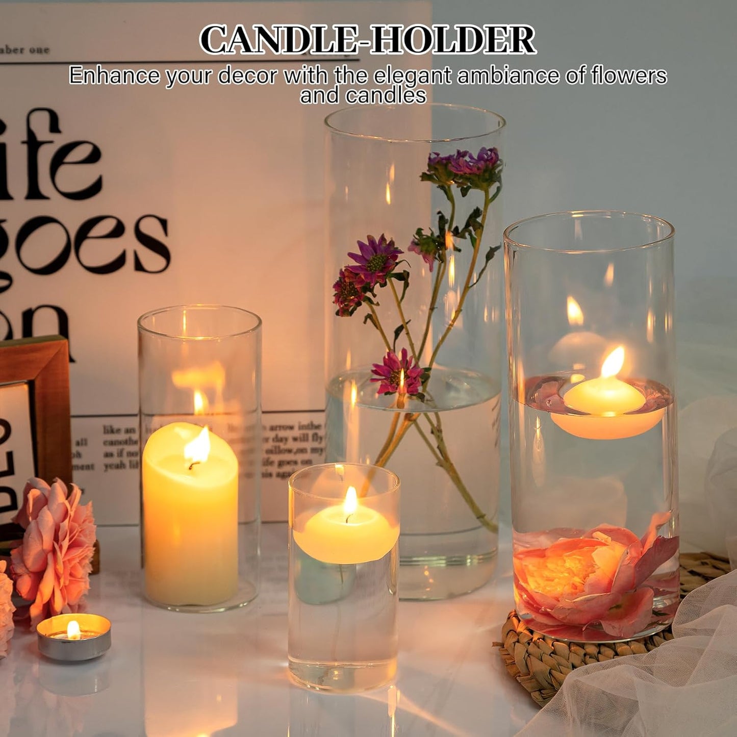 16 PCS Clear Cylinder Vases for Centerpieces | 4, 6, 8,10 Inch Tall Flower Vase for Wedding Decorations, Clear Floating Candle Vases in Bulk, Hurricane Candle Holdersfor Table, Home Décor