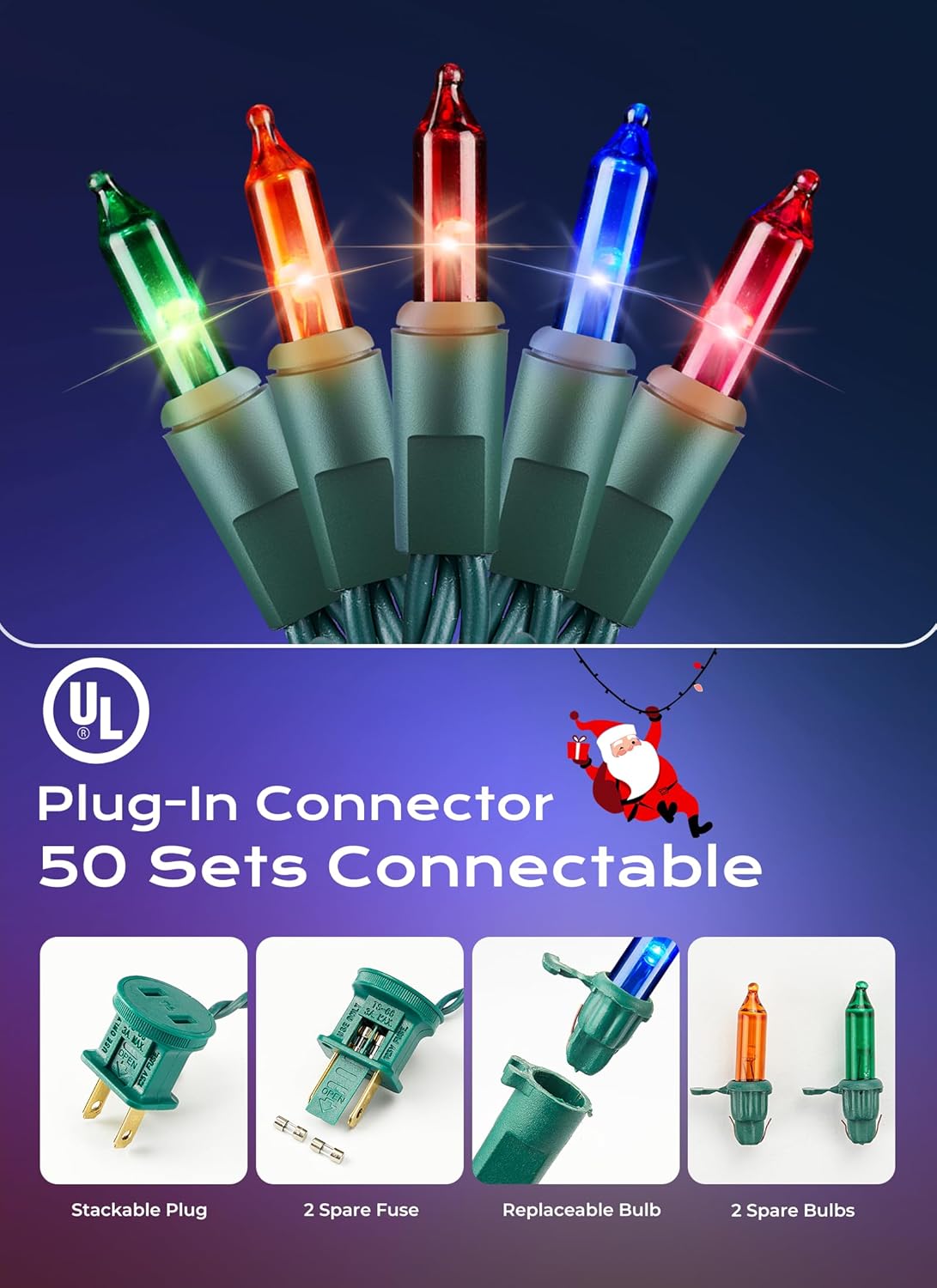 Minetom LED Multicolor Christmas String Lights, 100 Count 33 Feet LED Christmas Lights Bulb, Christmas Decorations Indoor, Christma Tree Lights for Indoor Outdoor Xmas Wedding Party Festival