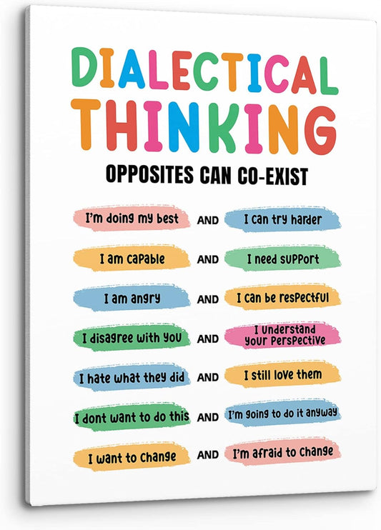 PHAMTE Dialectical Thinking Inspirational Mental Health Wall Art,Growth Mindset Print Framed Canvas Painting Artwork For Psychologist School Counselor Office Therapy Office Decor(11x14 Inch)