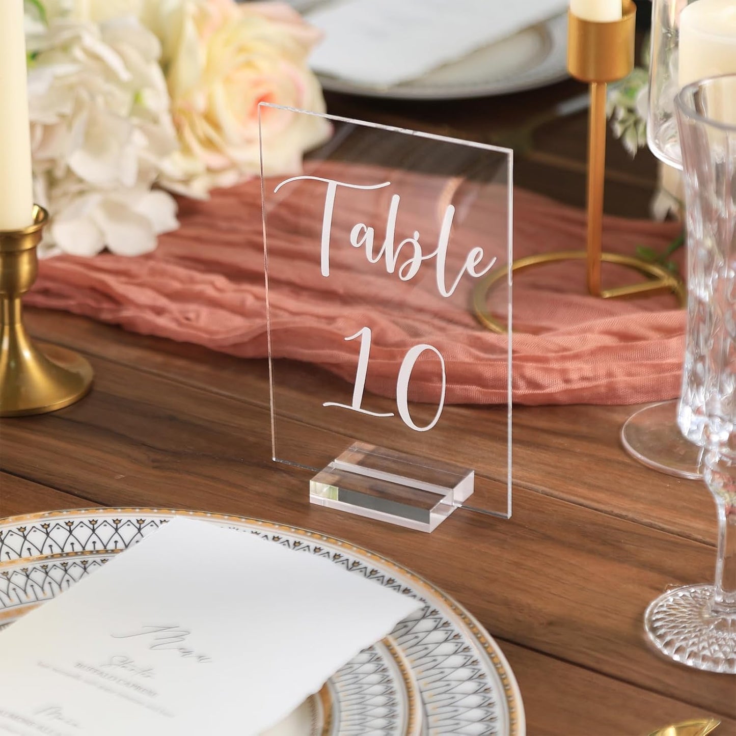 UNIQOOO Acrylic Wedding Table Numbers 1-25 with Stands | 4x6 inch Printed Calligraphy, Clear Table Number Signs and Holders | Perfect for Wedding Reception, Centerpiece Decoration, Event, Party