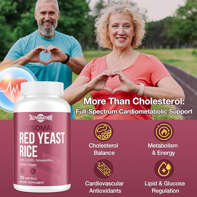Liposomal Red Yeast Rice 1200mg with CoQ10 & Astaxanthin – Extra Strength Cholesterol, Cardiovascular & Metabolic Support – High Absorption – Citrinin-Free, 120 Softgels (2 Bottle)