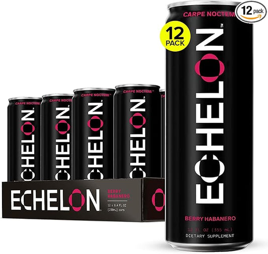 Echelon Pre-Workout Energy Drink - 12-Pack, Berry Habanero - Peak Performance, Sustained Energy, Focus and Endurance Dietary Supplement - 300mg of Caffeine, Beta-Alanine, L-Theanine & Fiber - Vegan