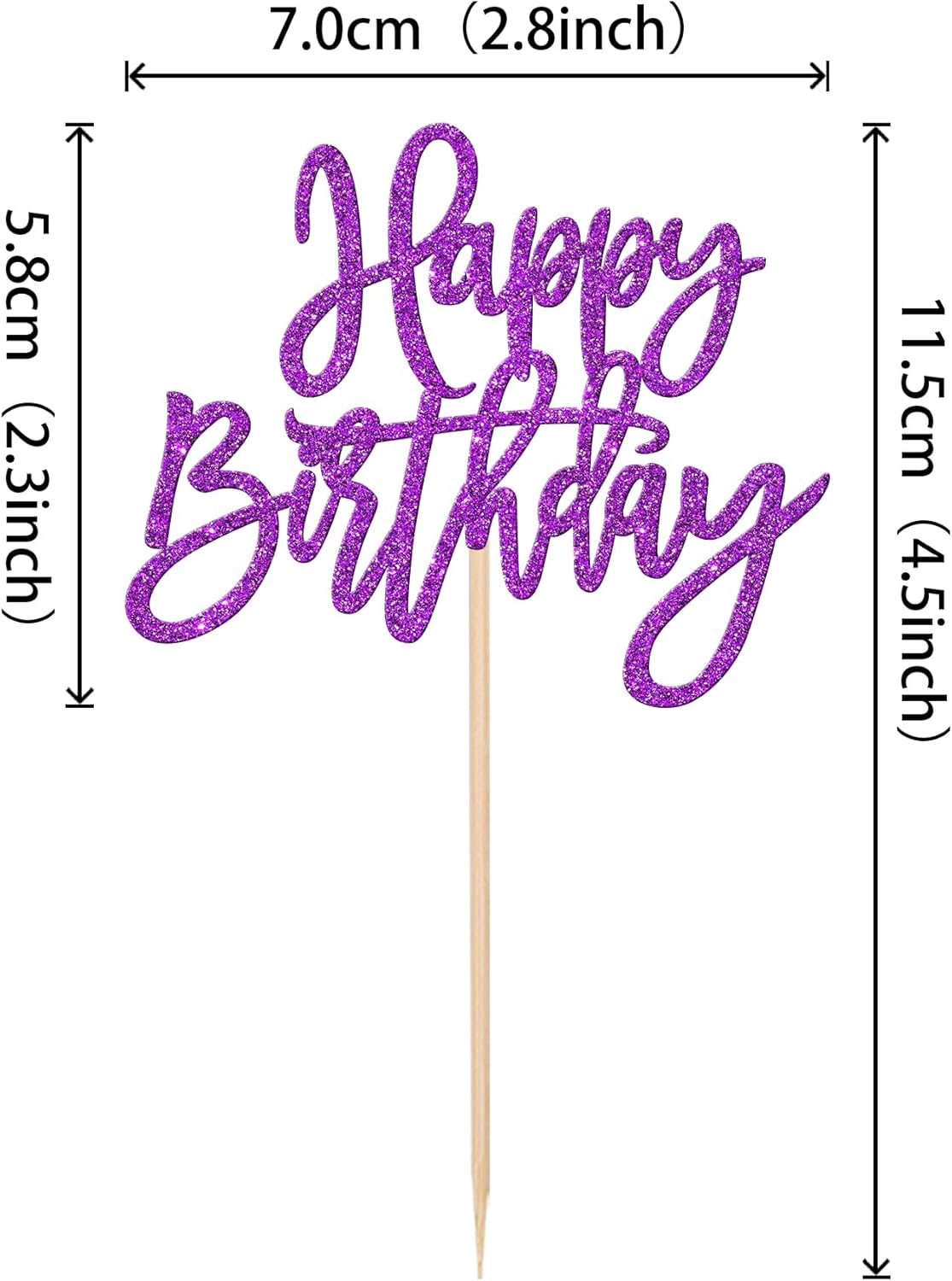 24 PCS Glitter Happy Birthday Cupcake Toppers - Purple Cupcake Picks for Celebrating Anniversary Theme Party Cake Decorations