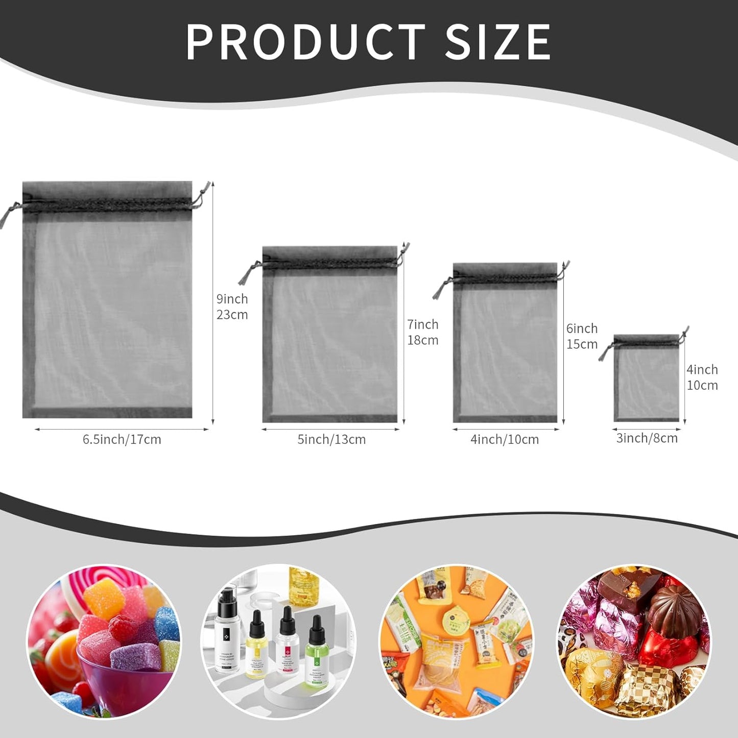 50 Pcs Organza Bags 4x6 Inch, Small Mesh Bags Drawstring Candy Bag for Party Favor Pouch Small Gift Bag Bulk (Black)