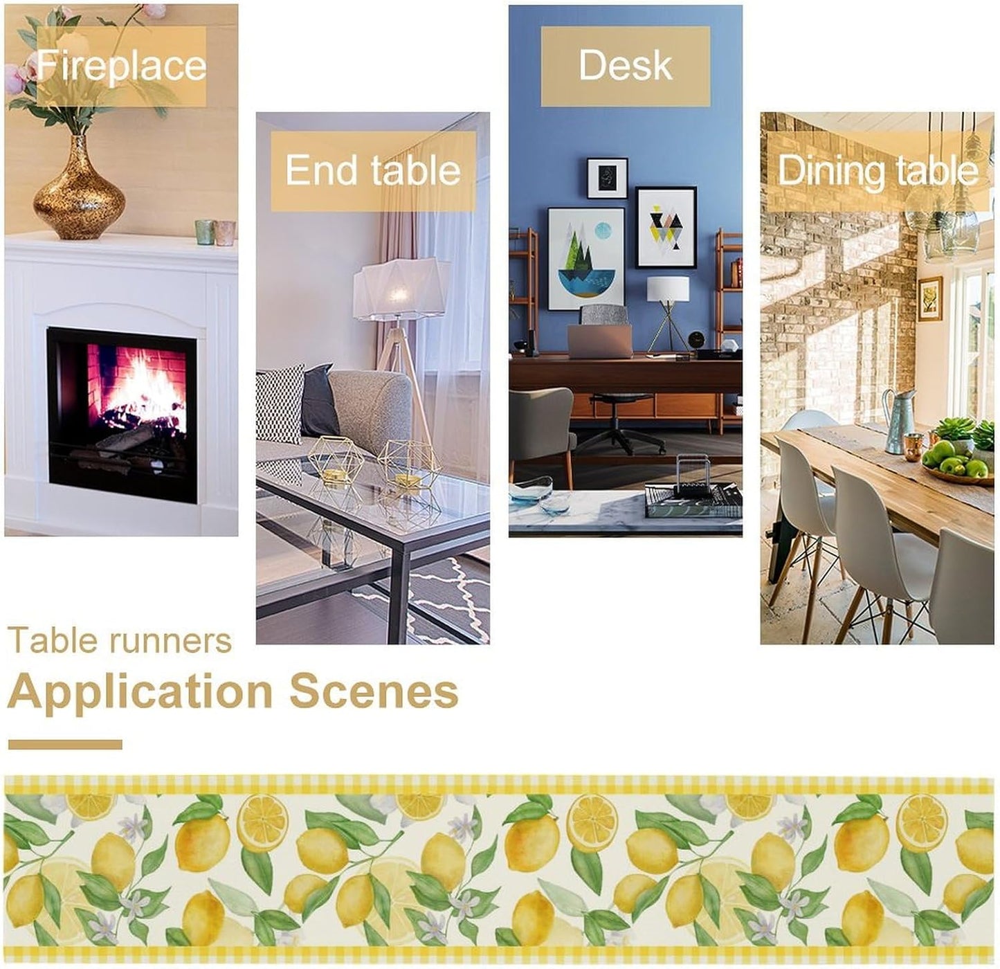 Lemon Table Runner,Yellow White Buffalo Plaid Summer Table Runner for Kitchen Dining Table Home Party Decoration 13x60 Inch