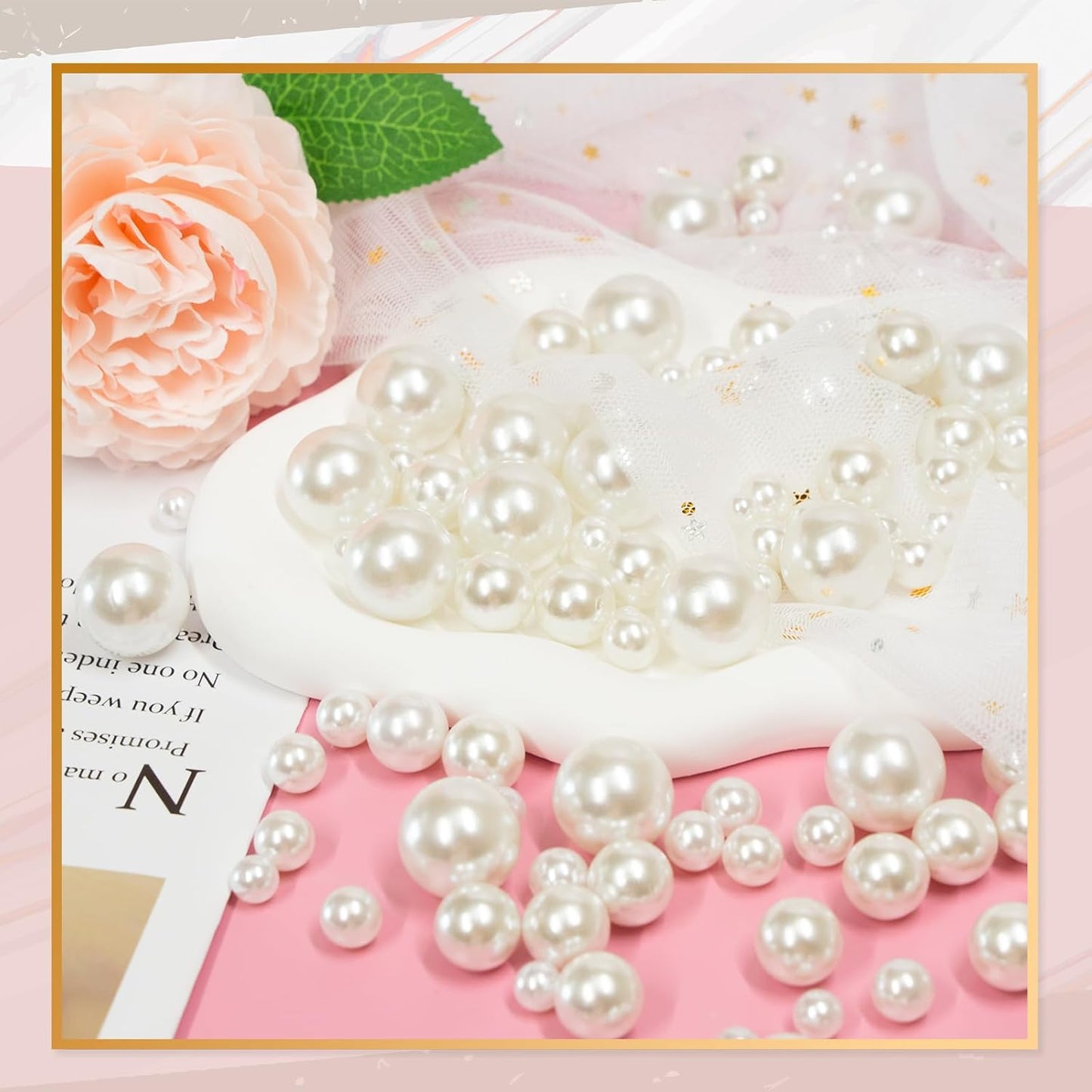 300Pcs Vase Filler Ivory No Hole Faux Pearl Beads for Vase Filling Decorations, Candle Centerpieces, Wedding Centerpieces, Home Party Decor (8/14/20mm)