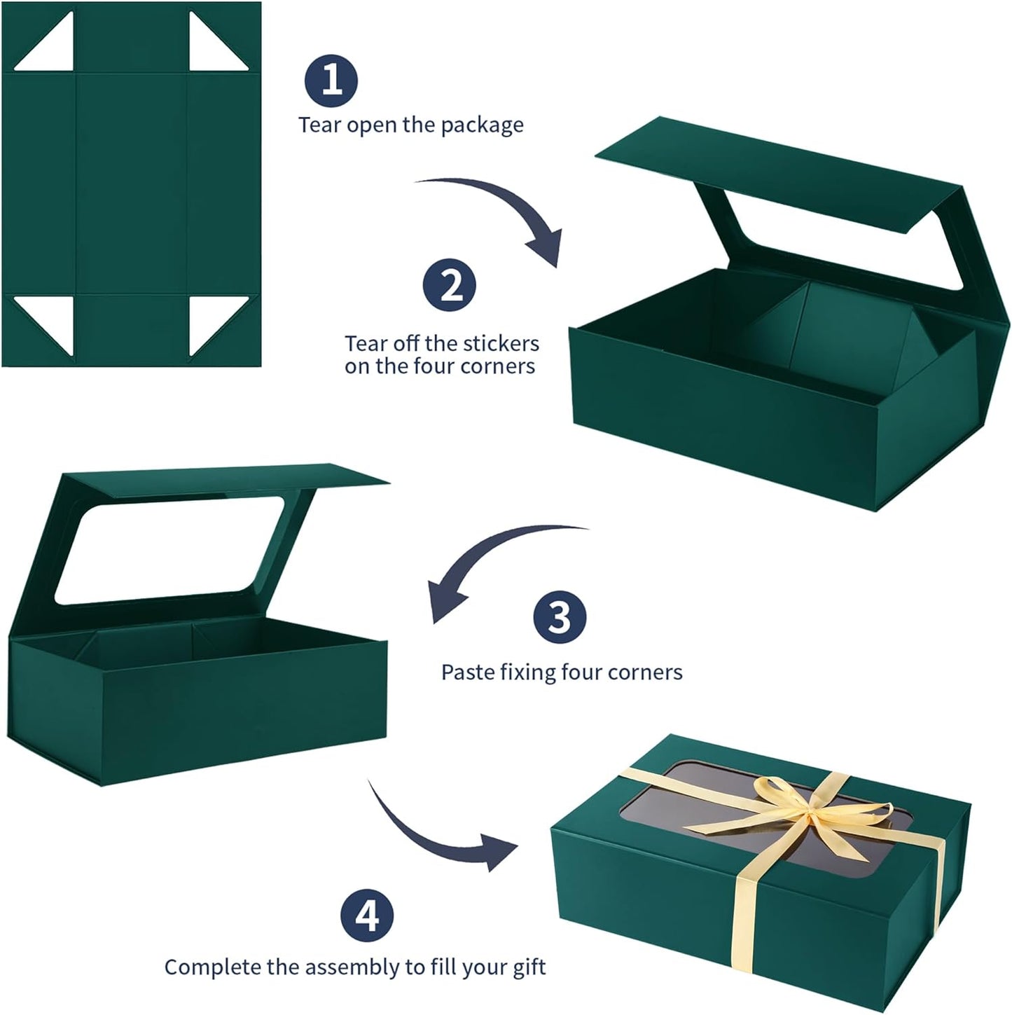 Green Large Gift Boxes with Window, 13.5"x9"x4.3" Bridesmaid Boxe for Gift Giving,Birthday Gift Box with Magnetic,Closure Lid Gift Boxes for Presents,Cute Boxe,Luxury for Gift Packaging,Gift Box for Wrapping Gifts