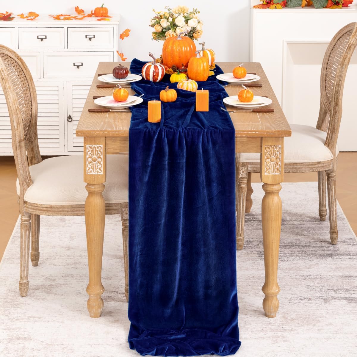Royal Blue Velvet Table Runner 3 Pack Fall Thanksgiving Table Runners 20 x 120 Inch Luxurious Elegant Velvet Fabric Friendsgiving Table Decor for Christmas Dinner Wedding Bridal Baby Shower