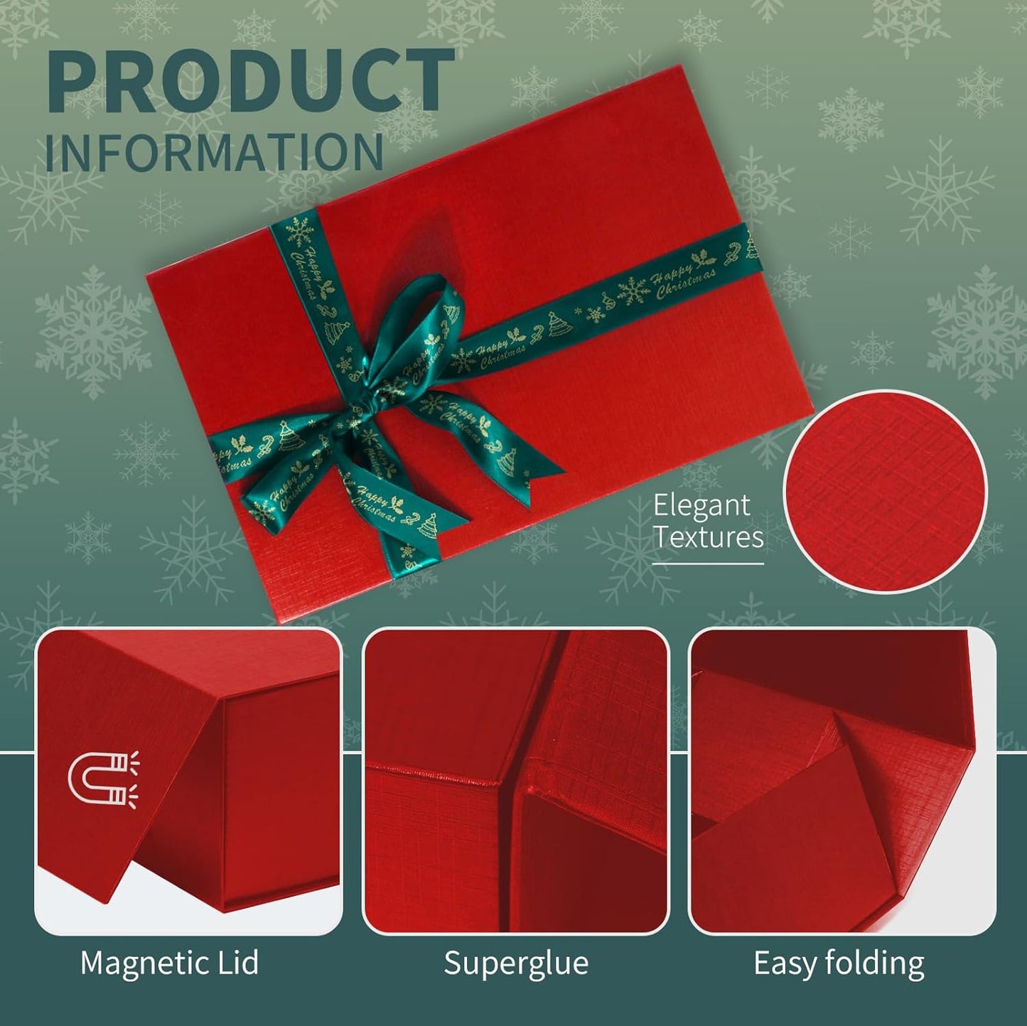 Rinrda Large Christmas Red Gift Box,13.75"x9"x4.5", Gift Boxes with Magnetic Lids for Presents Closure Gift Packing for Birthday,Christmas, Halloween,Wedding,Bridal Gifts,Mother's Day Gift Packging