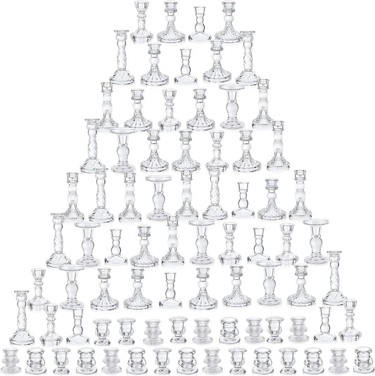 Mumufy 80 Pcs Glass Crystal Taper Candle Holders Clear Glass Candlestick Holder Fit 0.8 Inch Candles Crystal Decorative Candle Stand Centerpiece Table Wedding Dining Party (Classic,Clear)
