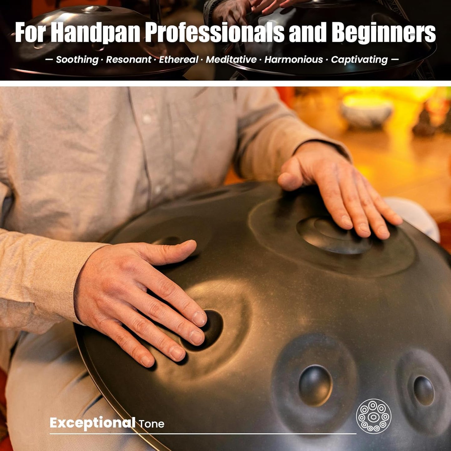 "SINGOFIRE" 12-Notes Handpan Drum, Handpan Drums for Adults, 22-Inch 440Hz D Minor Kurd Handpan, HandPan Instrument with Soft Handpan Bag, 2 Handpan Mallets, Handpan Stand and Dust-Free Cloth(Black)