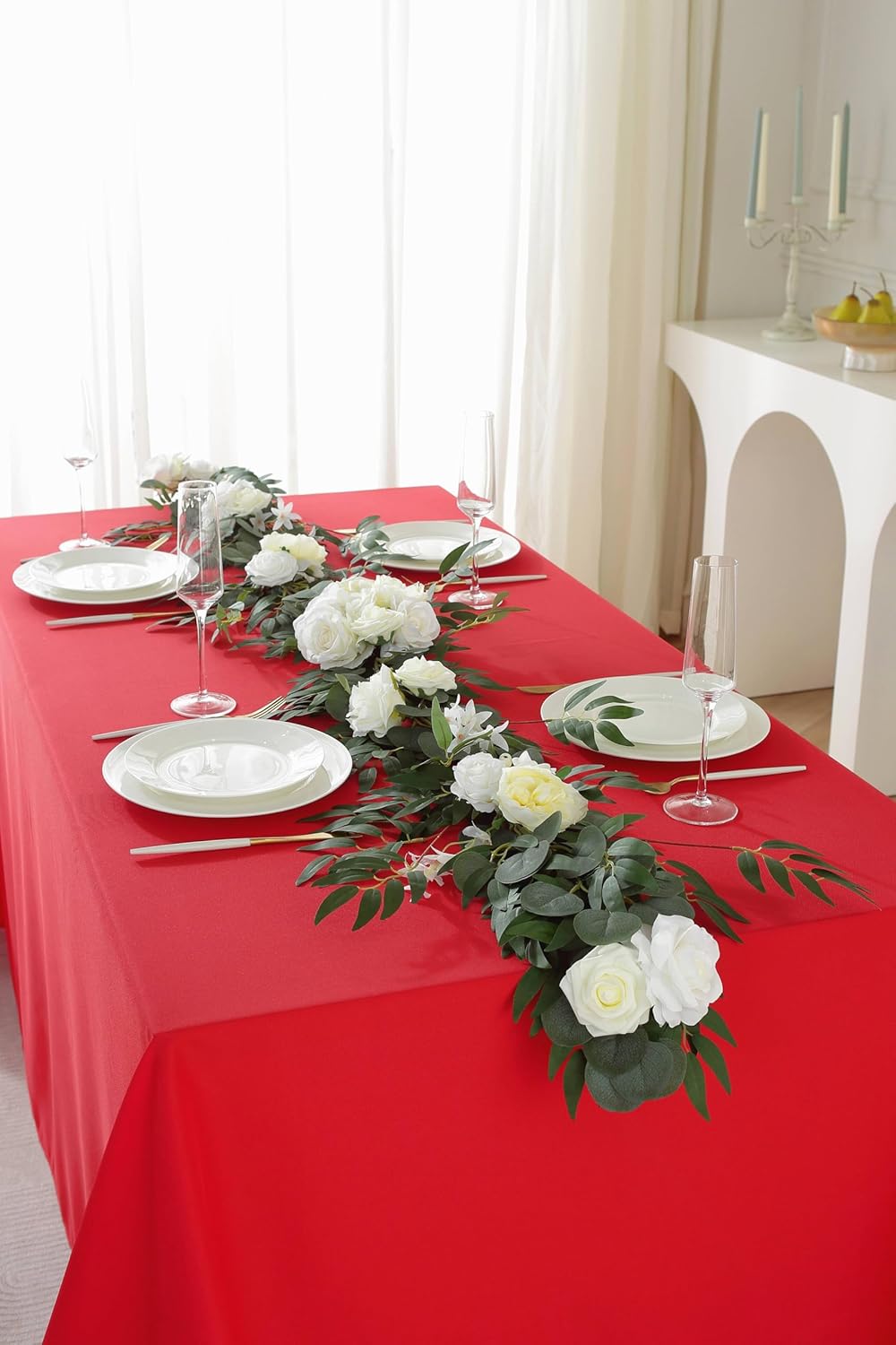 Craft And Party Rectangle Tablecloth, 90 x 132 Inch Red Tablecloth, 8ft Rectangle Table Cloth, Polyester Fabric Washable Tablecloth for Home, Party, Wedding or Restaurant Use.