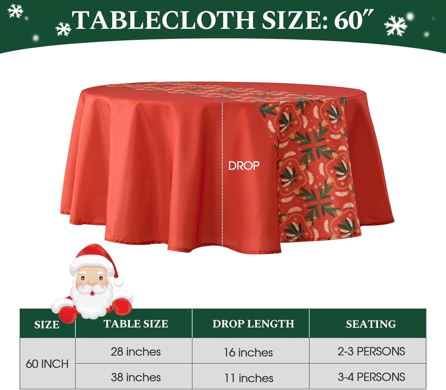 Christmas Tablecloth Round 60 Inch Waterproof, Machine Washable Checkered Polyester Table Cover for Xmas Party, Winter Holiday Home Decoration in Festive Red 1pack