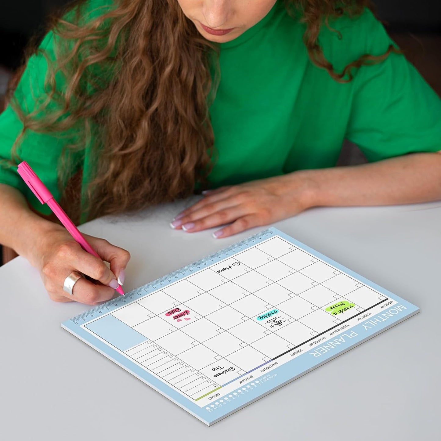 Phyxin Undated Planner, 54 Sheets Blank Calendar, 11.2" x 8.3" Monthly Calendar Planner, Tear Off Undated Monthly Planner with Memo for Women, Students, Teachers, Blue