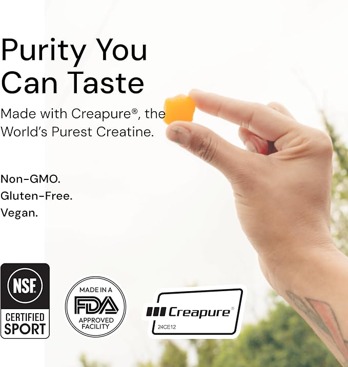 Create Creatine Monohydrate Gummies for Men & Women, Boost Focus, Strength, and Endurance, Anti-Melting Formula, Vegan, Gluten-Free, Non-GMO, 1.5g of Creatine per Gummy (Orange, 90 ct)