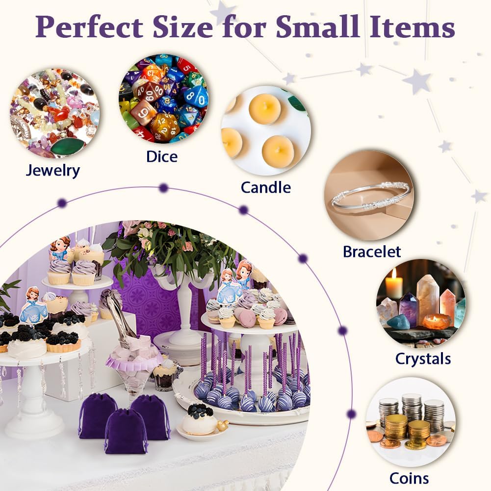 Shintop 10 pcs Velvet Bags with Drawstring, 3 x 4 Inch Little Purple Jewelry Pouches Gift Packaging Cloth Dice Bags for Small Gift, Party Favor