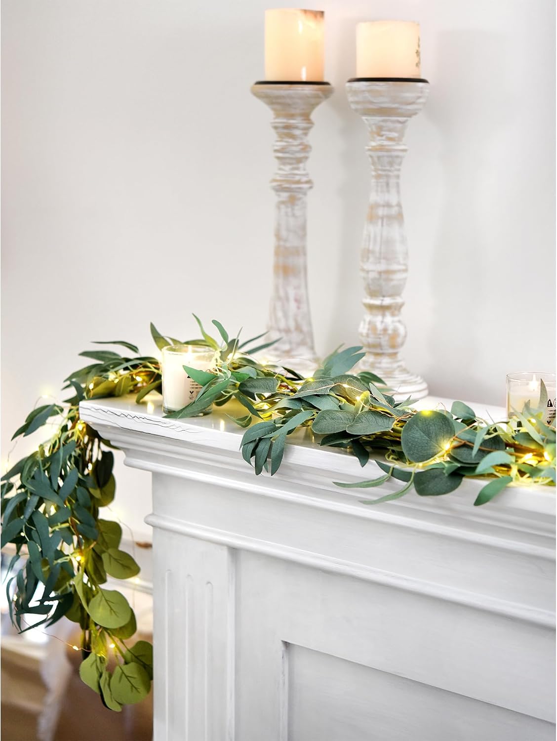 FiveSeasonStuff Rustic Willow and Eucalyptus Garlands – Lifelike Greenery with USB-Powered 100 LED String Lights – Perfect for Weddings, Home Decor, Events, and Seasonal Decorations