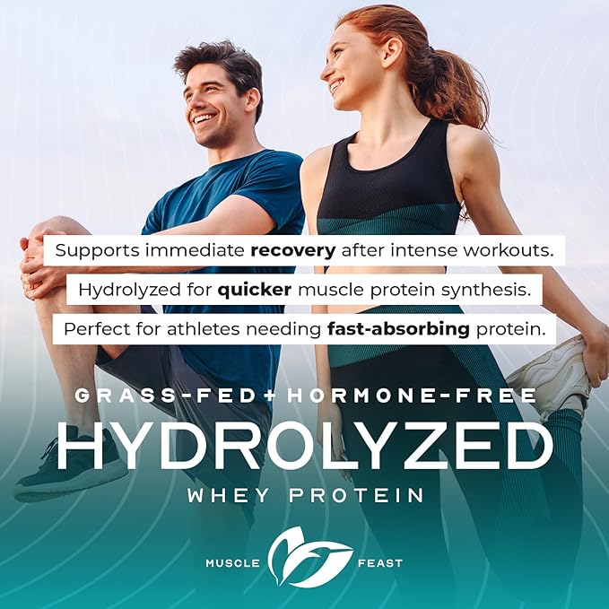Muscle Feast Hydrolyzed Whey Protein Powder, Grass Fed and All Natural Hormone-Free, Hydro Whey Powder for Men and Women, Gluten Free, Non-GMO, Delicious Hydrolyzed Protein Powder, Unflavored, 2lb