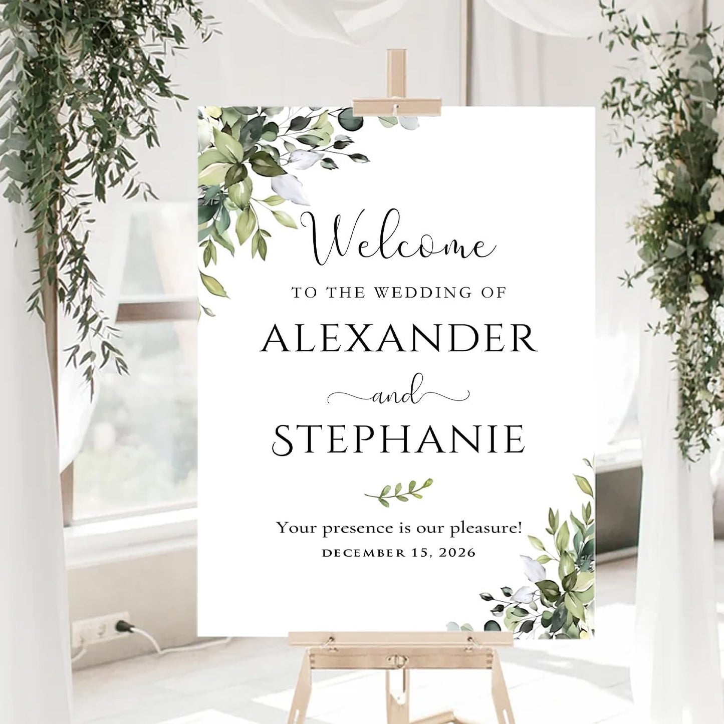 Welcome to Our Wedding Sign With Stand - Floral Wedding Decorative Signage for Engagement Party
