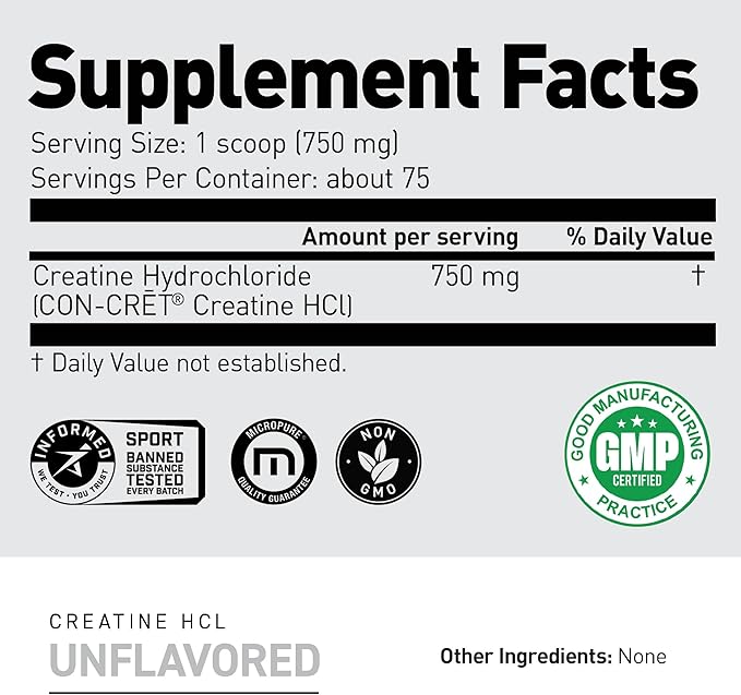 Kaged Creatine HCl Powder, Unflavored, Muscle Building and Recovery Supplement, Patented Formula, Highly Soluble Powder, 75 Servings