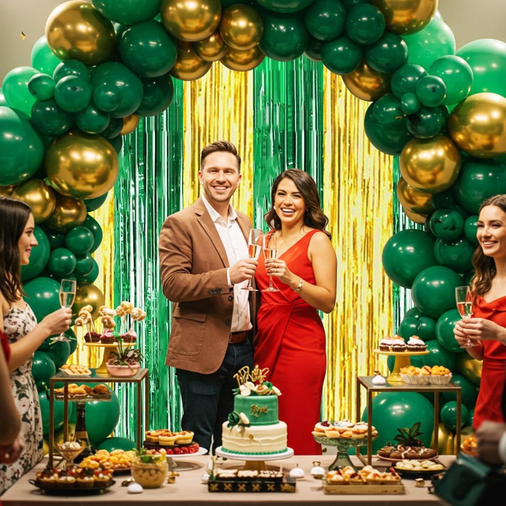 BEISHIDA 2Pcs Green Gold Door Streamers Congrats Grade 2025 Decoration Backdrop Foil Fringe Tinsel Party Streamers Curtains Backdrops for Birthday 2025 Graduation St Patrick's Day (3.28 ft x 6.56 ft)