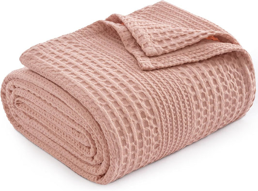 PHF Lightweight Waffle Weave Blanket King Size, Breathable & Ultra Soft, 104"x 90" Soft & Cozy Thin Blanket for All Season & Hot Sleepers, Bed, Home Decor - Rose Pink