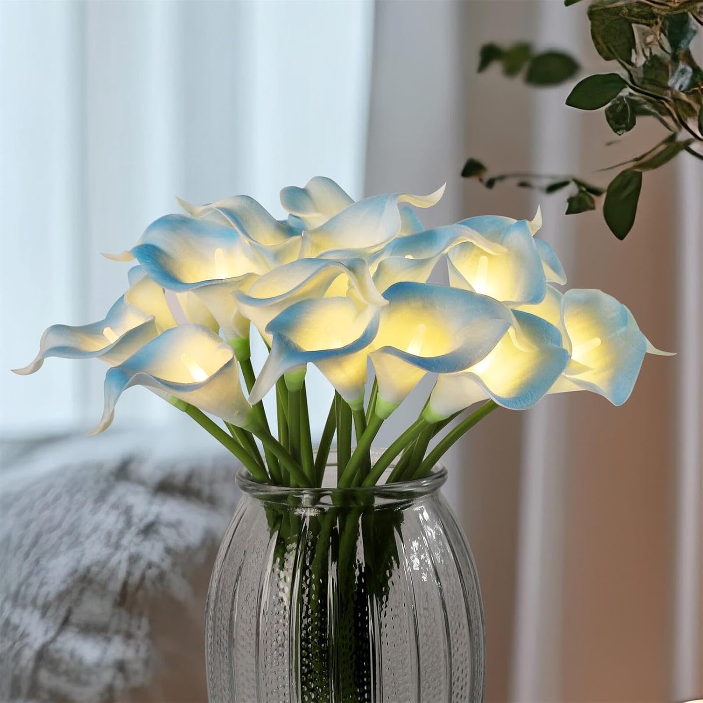 20pcs Artificial Calla Lily Bouquet Lamp Faux Floarl Night Light Real Touch Flower Night Lamp LED Calla Lily Lighted Artificial Flower for Her Gifts Home Kitchen Decor(Light Blue)